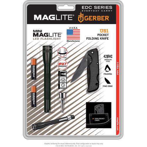Mini Maglite 2 Aaa-cell Led Flashlight & Gerber Knife